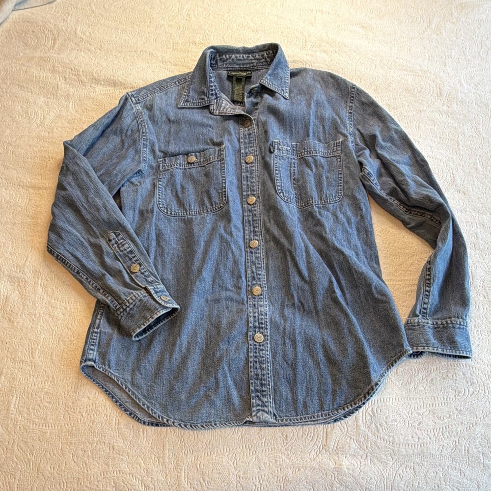 Lauren Jeans Co Ralph Lauren Womens S Blue Denim Cotton Button Up Shirt RN54050